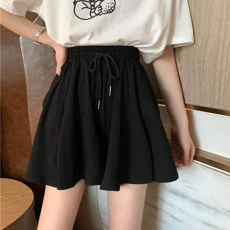 Description Picture 5 of itemMEXZT 5Xl Summer Shorts Skirts Women Elastic High Waist Casual Wide Leg Shorts Korean A Line Loose Mini Skirt Black Short Pants