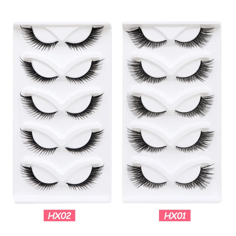 5Pairs Cat Eye Lashes Faux Mink Eyelashes Winged End Eye Elongated Eyelashes Fake Fox Eye Lashes Soft Natural Long Makeup Lashes