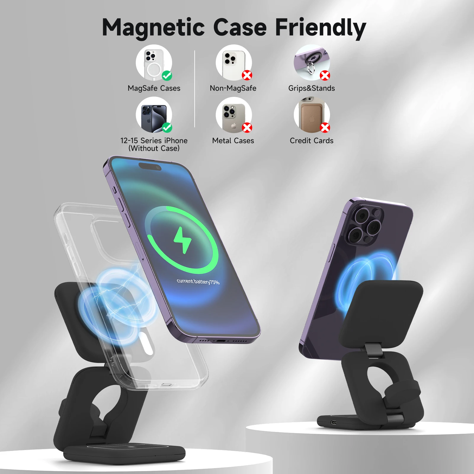 2024 New Upgrade Foldable Magnetic for iPhone 15 14 Wireless Charger Station for Apple Watch S9 Fast Charging Stand Dock Holder