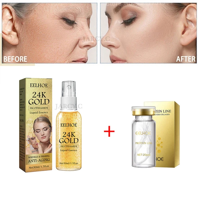 24K Gold Absorbable Face Serum Active Collagen Silk Thread Face Anti-Aging Essence Smoothing Firming Hyaluronic Skin Care