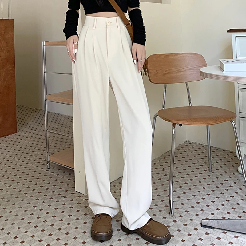 Description Picture 4 of itemRimocy Korean White Wide Leg Trousers for Women Autumn Baggy High Waist Suit Pants Woman Fashion Office Loose Straight Pants
