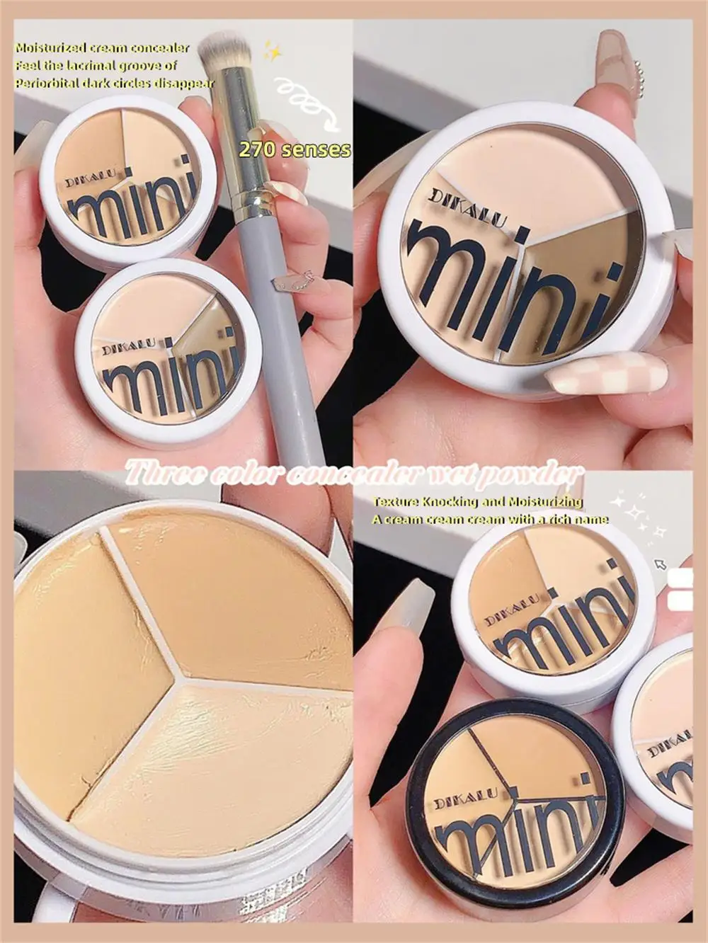 Description Picture 2 of item1~10PCS Moisturizing Contour Concealer Palette with Brush 3 Colors Full Coverage Acne Spot Dark Circles Concealer Cream Makeup