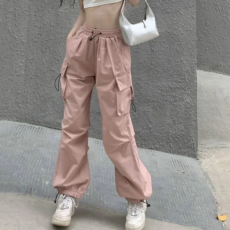 Description Picture 6 of itemY2K Women Cargo Pants Harajuku Vintage Solid Baggy Straight Trousers Female Casual Wide Leg Pockets Joggers Trousers Streetwear