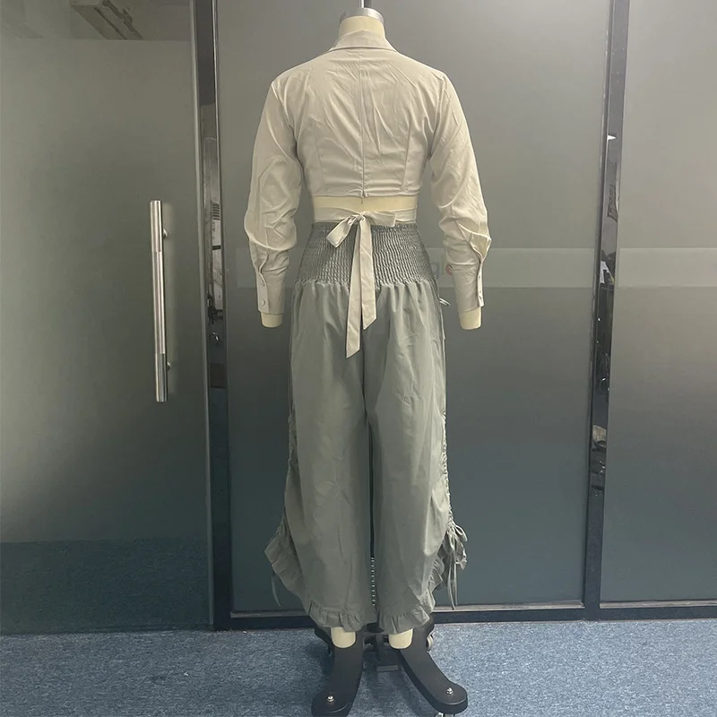 Description Picture 4 of itemSummer Dress Women Pants Shorts Jacket Ruffled Wide-leg Trousers Suit Two-piece Shirt Female 2023 Casual Fashion Suit Buttons