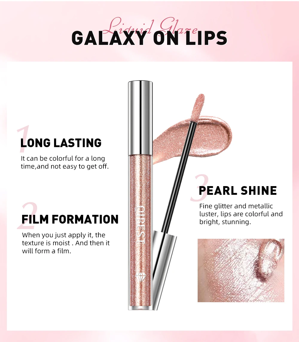 Description Picture 5 of itemQIBEST Glitter Diamond Liquid Lipstick Waterproof Long Lasting Pearl Shiny Lip Gloss Metal Charming Women Lip Makeup 6 Colors