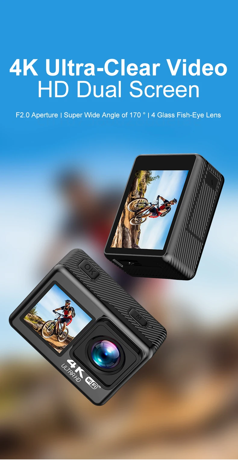 Description Picture 2 of itemWIFI Digital Cameras 4K Ultra-Clear VideoHD DV Dual Screen Video Camera Digital Recording Waterproof Anti-Shake Action Camera