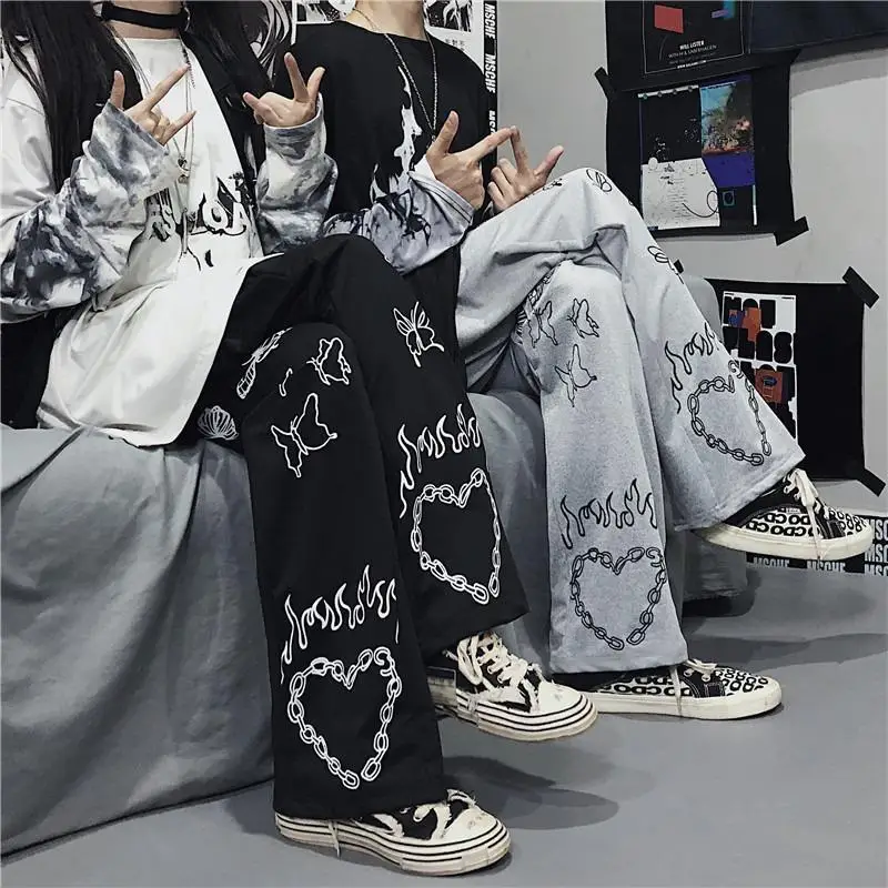 Women's Pants Harajuku Butterfly Print Loose Wide Leg Pants Streetwear Hip-hop Pants for Women Vintage Dark Pant Trousers Women