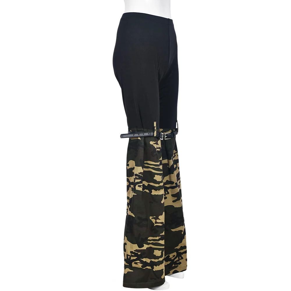 Description Picture 4 of itemCM.YAYA Women Streetwear Camouflage Patchwork Wide Leg Flare Pants 2023 Autumn INS Fashion Classic Trousers