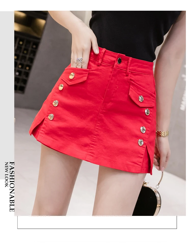 Description Picture 3 of itemNew Fashion Summer Denim Skirt Shorts Women Streetwear Jeans Women's Denim Shorts High Waist Slim Girls Slit Red Shorts Femme