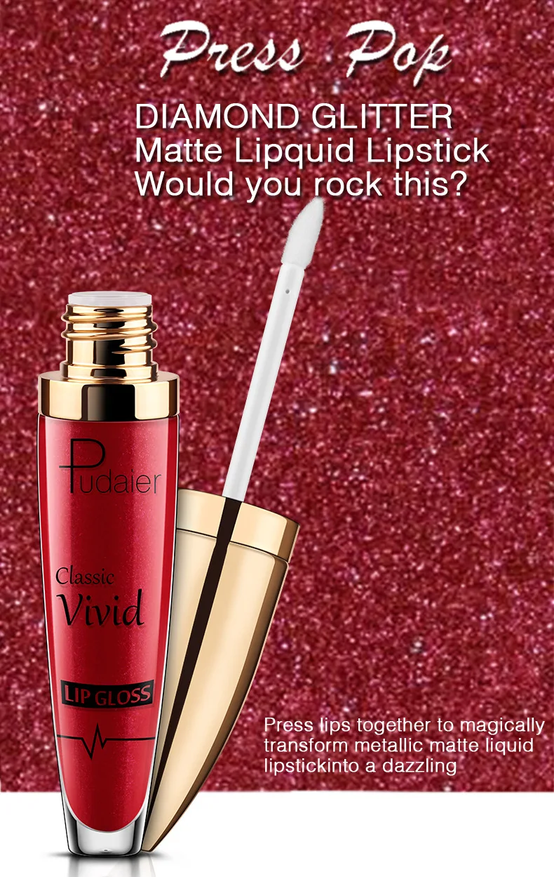 Description Picture 2 of itemON SALE-18 Colors Shimmer Glitter Lip Gloss Matte Glitter Liquid Lipstick Waterproof Diamond Pearl Colour Lipgloss Tint Make Up