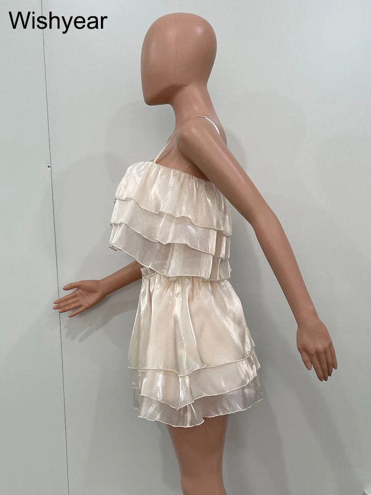 Description Picture 5 of itemWishyear Tulle Layered Crop Top Shorts Skirts Party Festival Ruffle Two Piece Summer Outfits for Women New In Matching Sets 2023