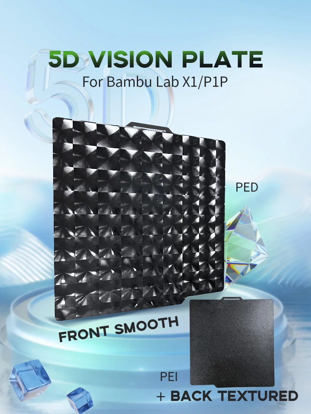 Description Picture 2 of itemCool 5D PED Buildplate 257 x 257 P1P Sheet Pei Plate For Bambu Lab Bamboo Lab x 1 Carbon Bambulabs P1S Double Sided Build Plate