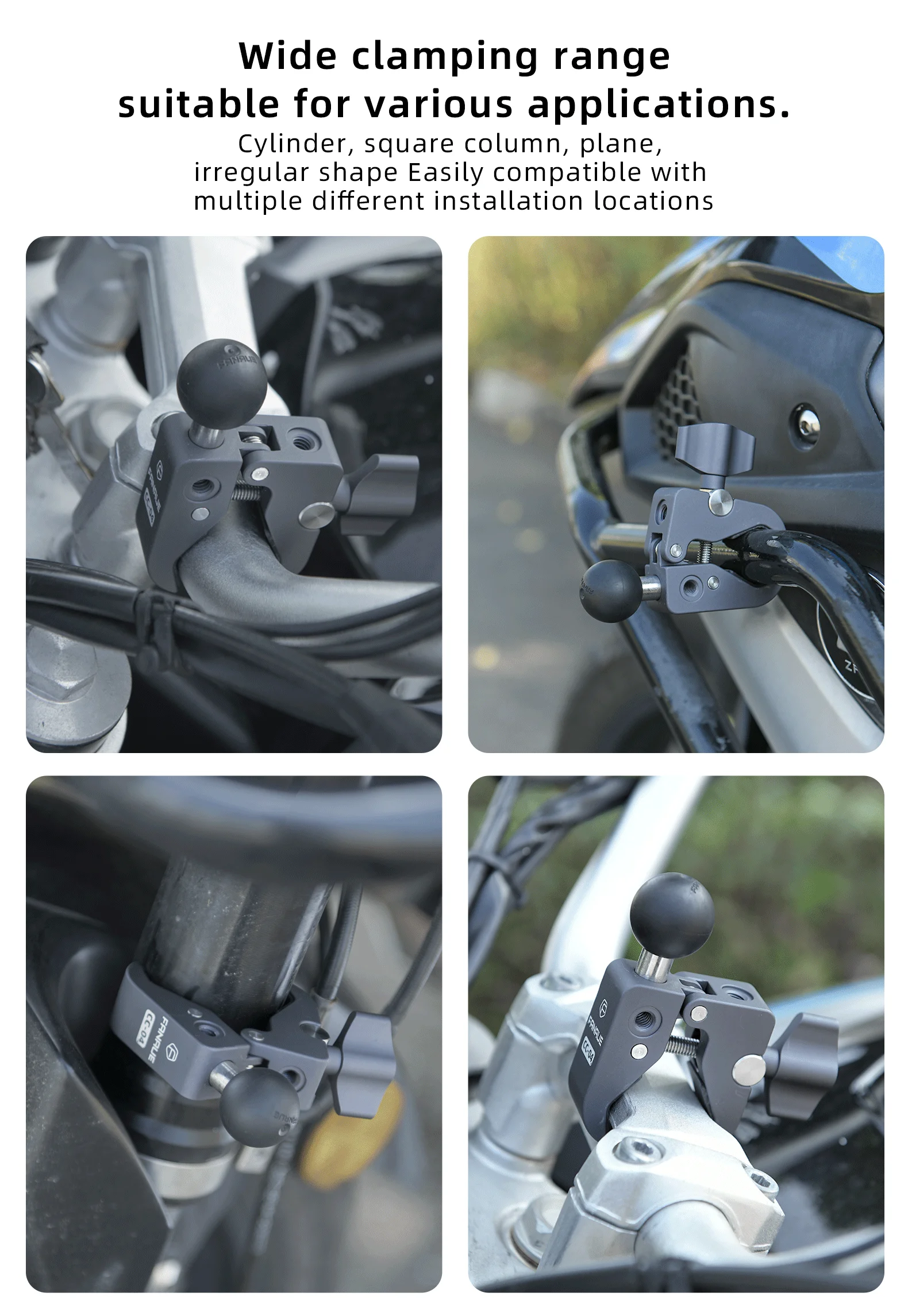 Description Picture 5 of itemFANAUE Aluminum 1'' Ball Handlebar Clamp Mount Base 25.4/17mm Ball Compatible RAM Double Socket Arm for Bike Motorcycle Holder