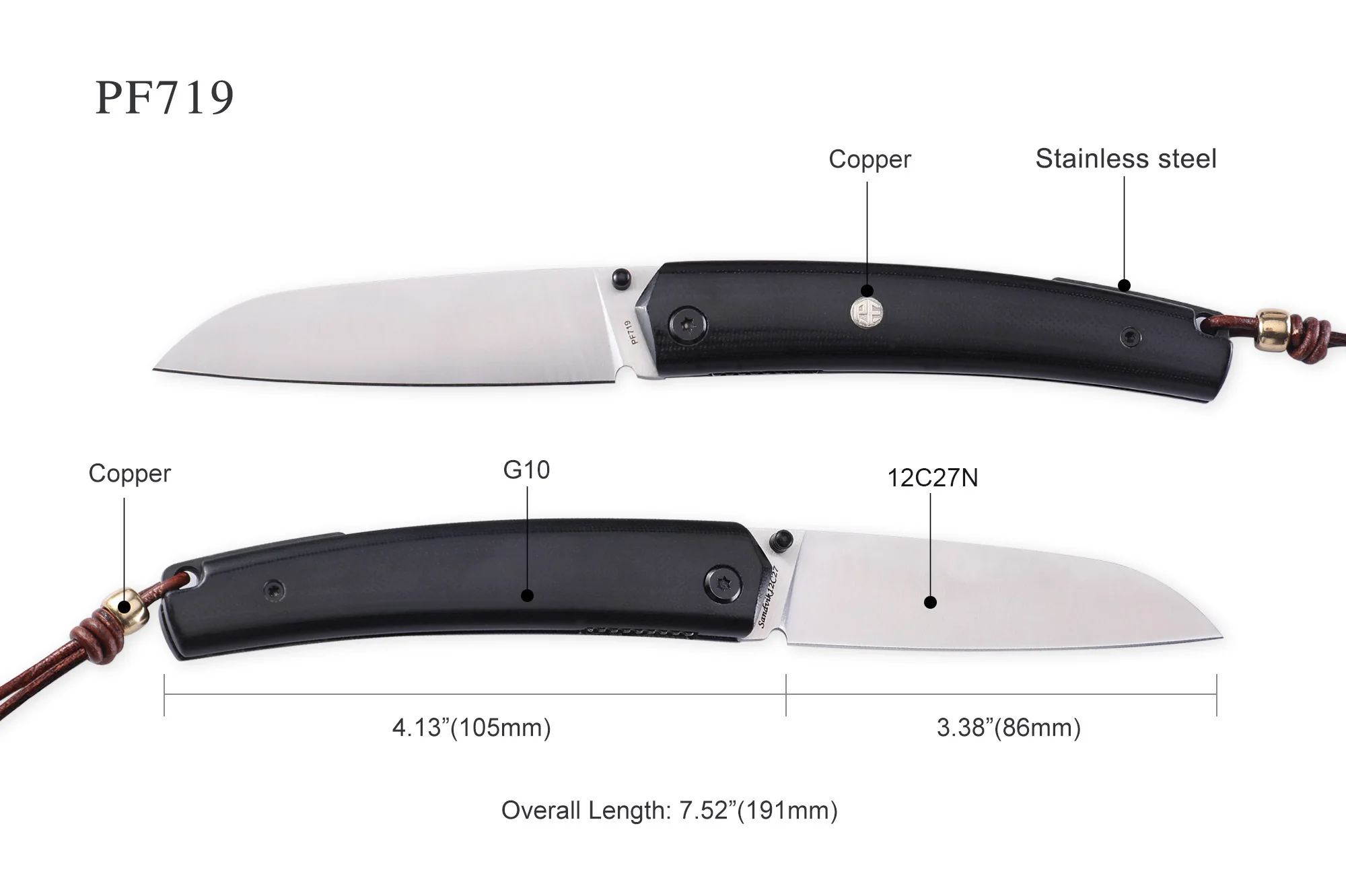 Description Picture 3 of itemPetrified Fish 12C27 Steel 719 Folding Knife Sandalwood Handle Pocket Outdoor Camping Hiking Coltello Survival EDC Fruit Tool