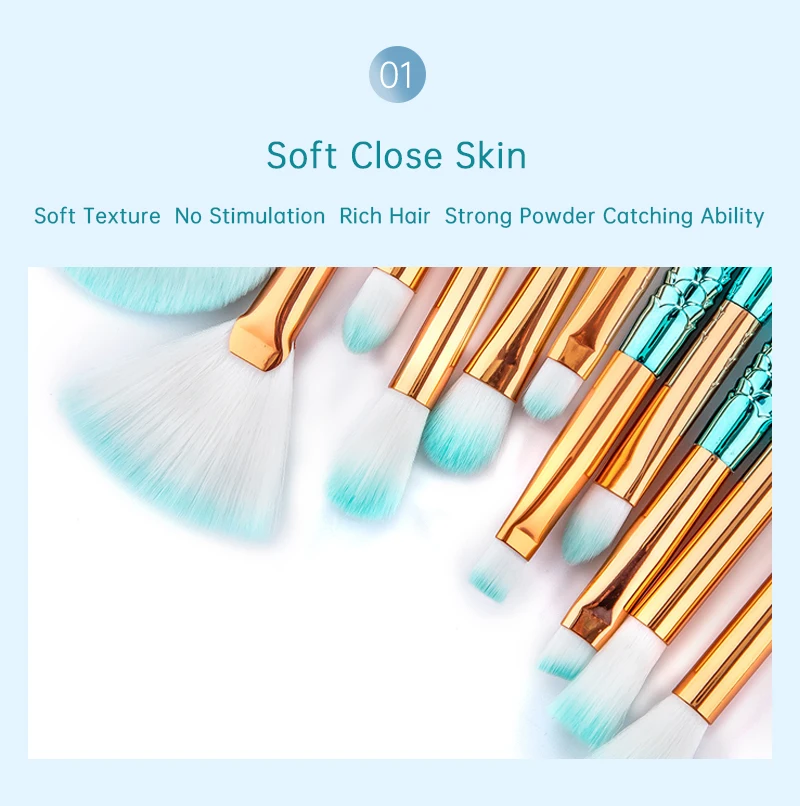 Description Picture 3 of item10/11pcs Makeup Brushes Kit maquiagem maquillaje New Mermaid Foundation Eyebrow Eyeliner Cosmetic makeup Brushes