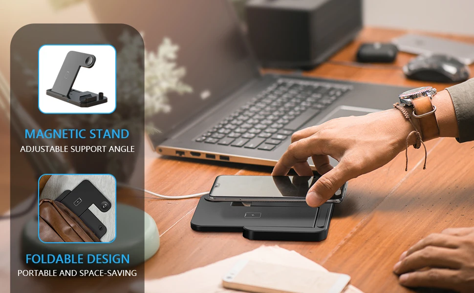 Description Picture 4 of item4 In 1 Wireless Charger Stand for IPhone 14 13 12 11 XS XR X Apple Watch 8 Fast Charging Dock Station For Airpods iWatch Pencil