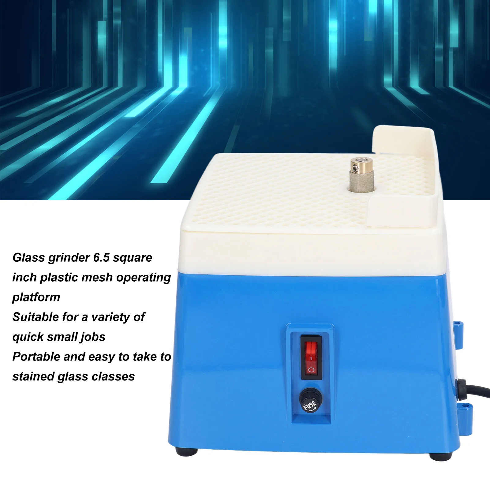 Stained Glass Grinder Machine Mini Portable Art Grinding Processing Tool Kit Dustproof with 1in Bit EU Plug 220V Blue