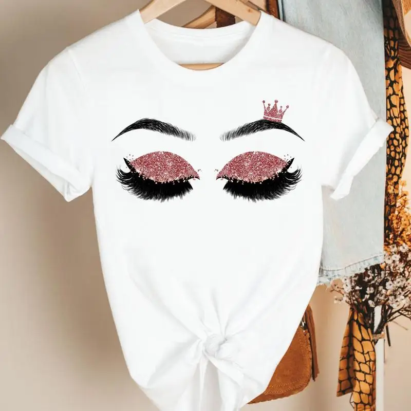 Description Picture 4 of itemWomen Pretty Eyelash Eye Sleep Sexy Cute Ladies Cartoon Summer Short Sleeve Tshirt Nice Tee Print Fashion Top Graphic T-shirt