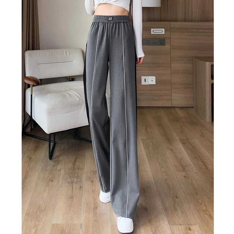 Casual Streetwear Loose Contrast Color Straight Wide Leg Trousers Female 2023 Summer Korean Fashion High Waist Baggy Pants Women
