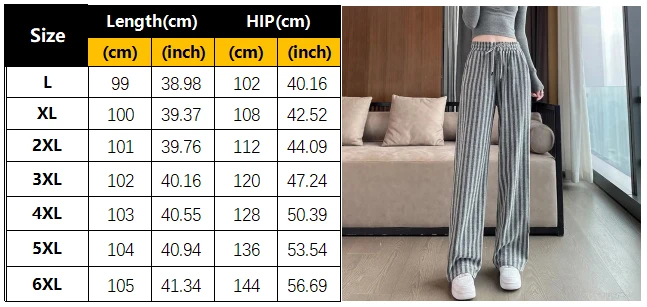 Description Picture 4 of itemSpring Summer numb Striped Printing High Waist All-match Wide Leg 2023 New Oversized Streetwear Korean Women's Clothes Trousers