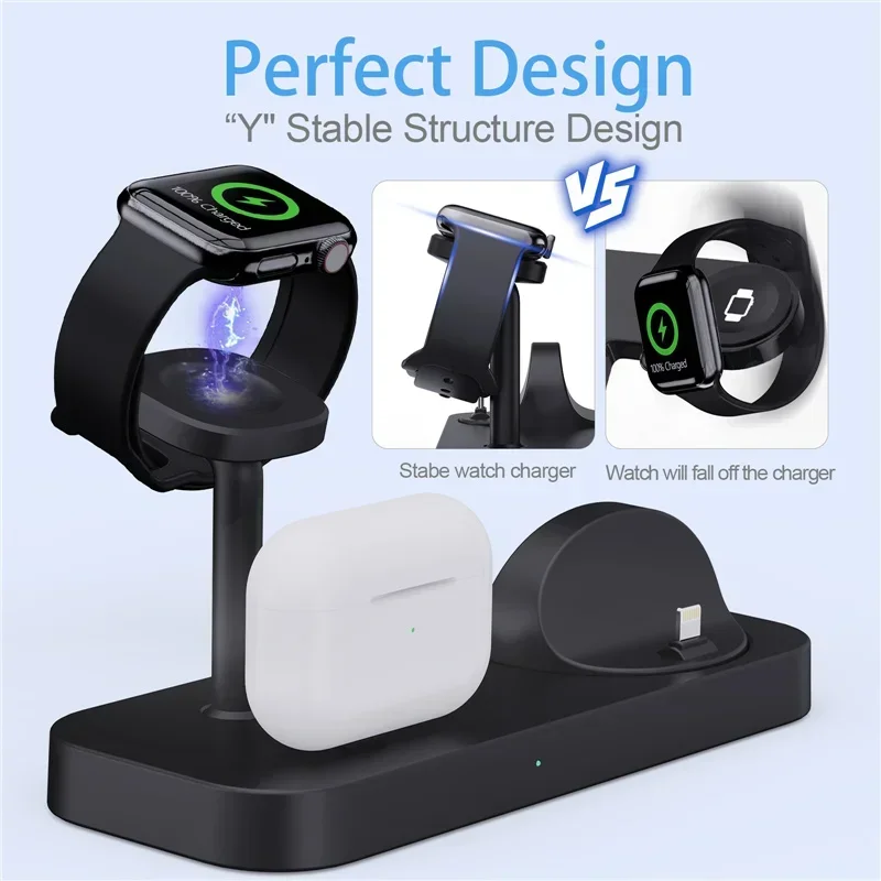 Description Picture 6 of item4 In 1 Wireless Charger Stand Pad Fast Charging Station Dock for iPhone 15 14 13 12 Pro Max Apple Watch 8 7 6 Ultra Airpods Pro