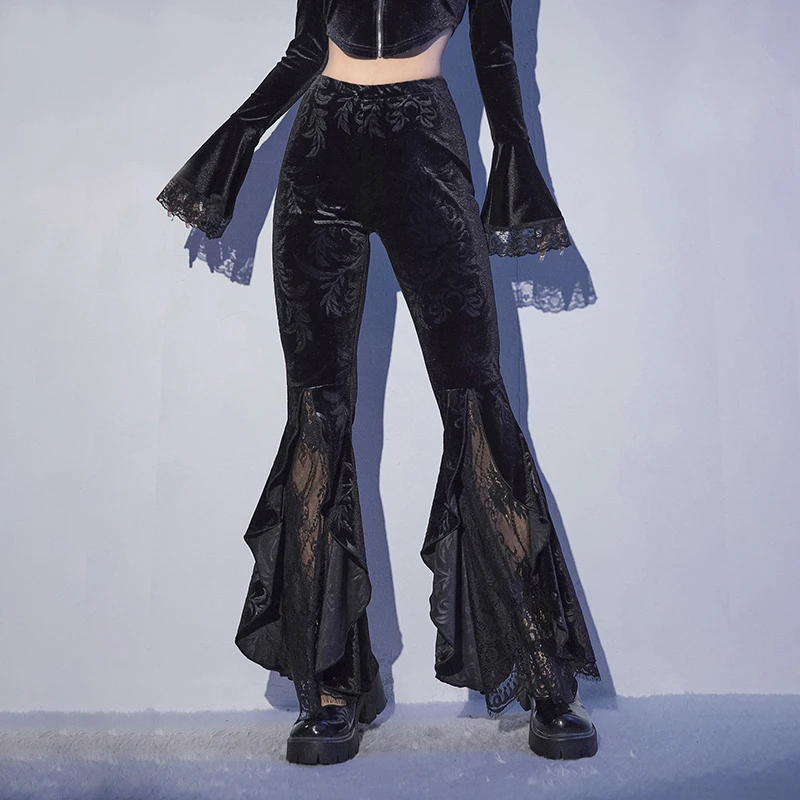 Description Picture 3 of itemGothic Black Summer Flare Pants Womer Lolita Streetwear See Through Sexy High Waist Pants Aesthetic Punk Grunge Trousers SY21359