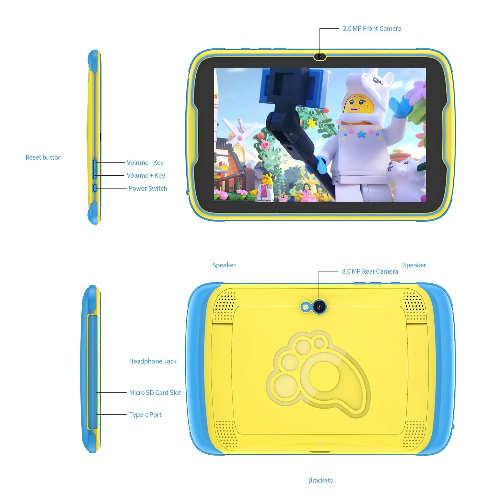 PRITOM Kids Tablet 8 Inch with Android 13 OS, 8GB RAM(4+4 Expand) and 64GB ROM,1280*800 IPS, 5000mAh Battery, Parental Control