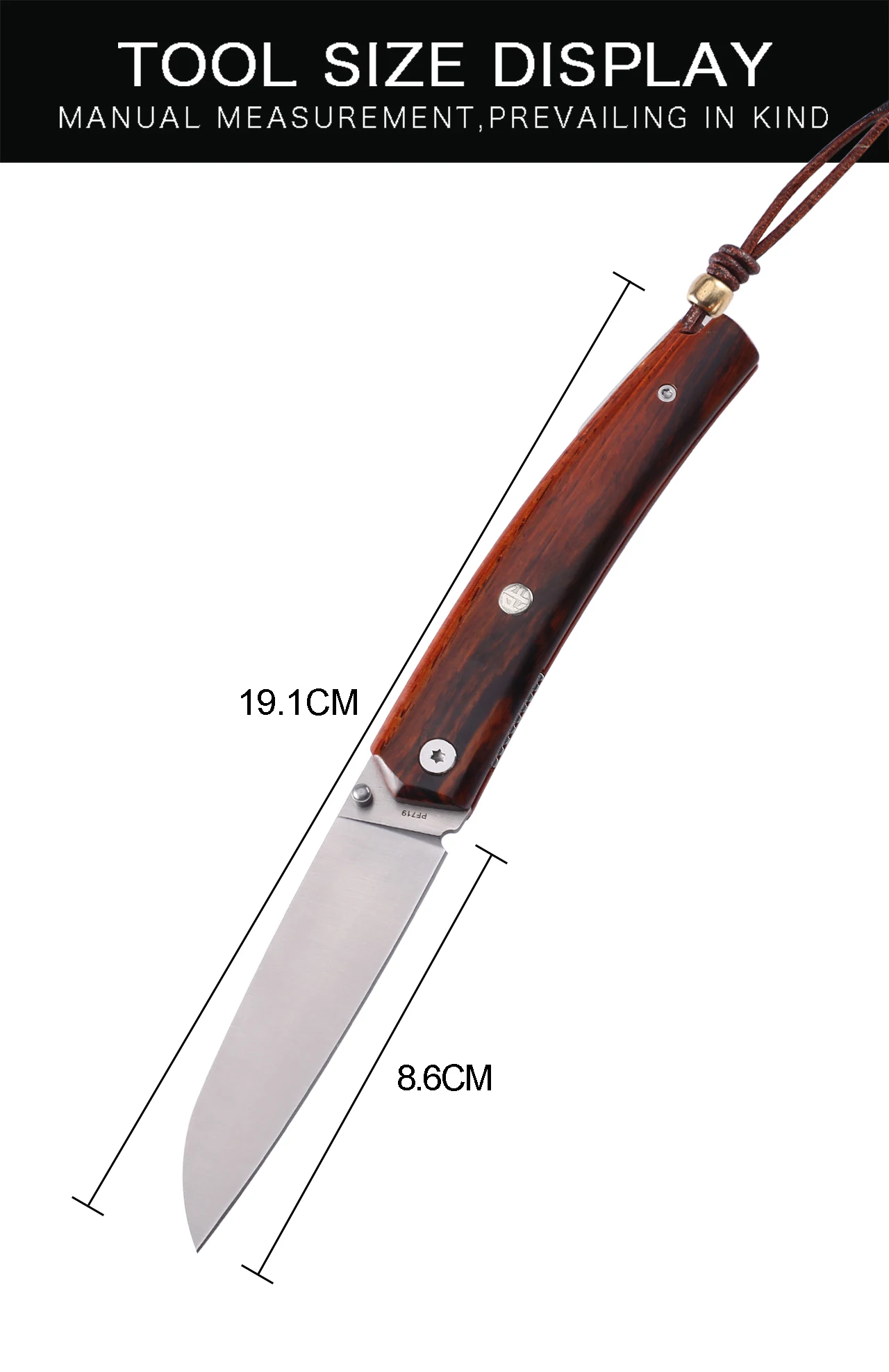 Description Picture 2 of itemPetrified Fish 12C27 Steel 719 Folding Knife Sandalwood Handle Pocket Outdoor Camping Hiking Coltello Survival EDC Fruit Tool