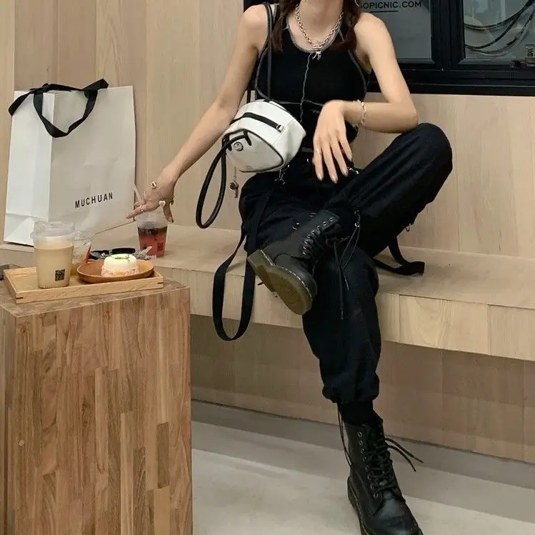 Description Picture 4 of itemHarajuku Spring Summer Cargo Pants Women Streetwear Black Elastic Waist Casual Ankle Length Women's Pants