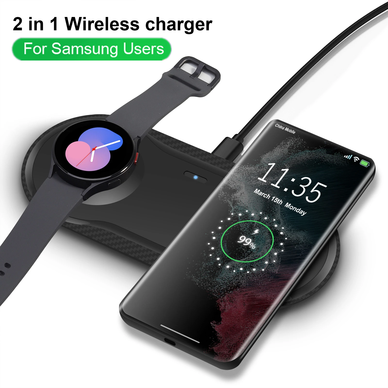 Description Picture 2 of item2 in 1 Wireless Charging Station For Galaxy Watch 5 4 3 Active 2 1 25W Dual Fast Charger Pad For Samsung S23/S22/21/20 Buds Pro