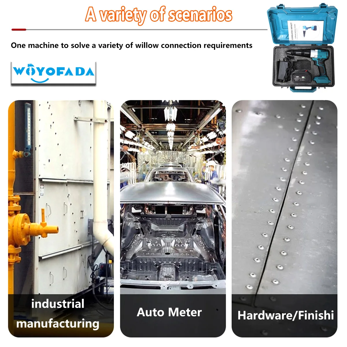 Description Picture 6 of itemWOYOFADA Electric Rivet Gun 2.4mm-4.8mm Rivet Nut Gun Cordless Riveting Tool Insert Nut Pull Rivet Tool For Makita 18V Battery