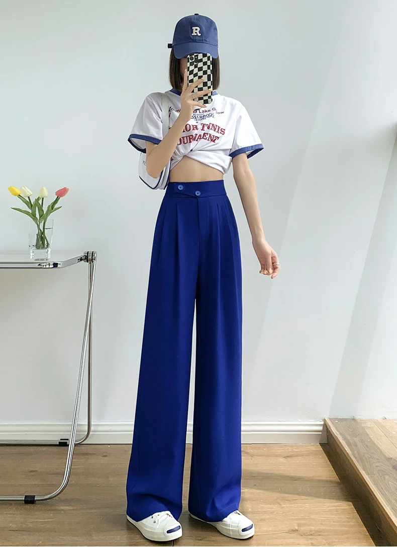 Description Picture 2 of itemWomen Pants Elegant 2023 Office Summer Spring Casual Suit Pant High Waist Wide Leg Black Trousers Loose Streetwear Women