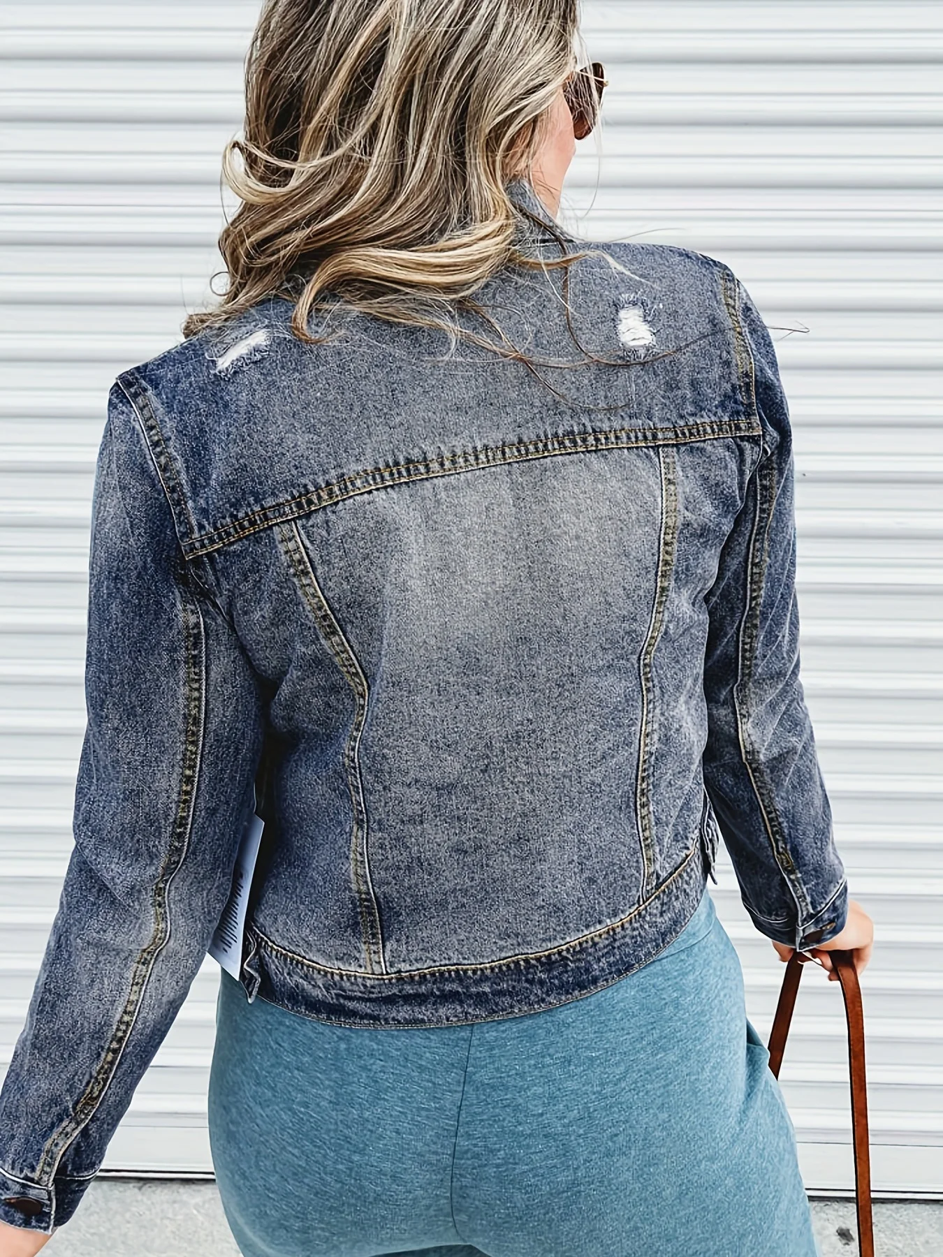 Description Picture 5 of itemBlue Ripped Holes Denim Coats Long Sleeves Non-Stretch Lapel Jacket Autumn Winter Women's Clothing