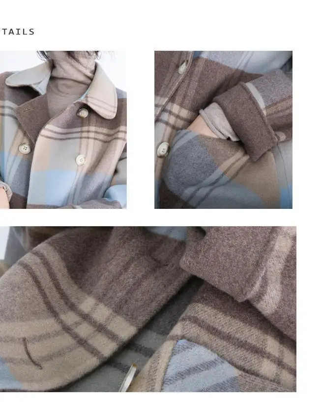 Description Picture 4 of itemElegant Women Woolen Coat Long Sleeve Korean Fashion Vintage Jackets Loose Fairycore Plaid 2023 New Autumn Winter Coats