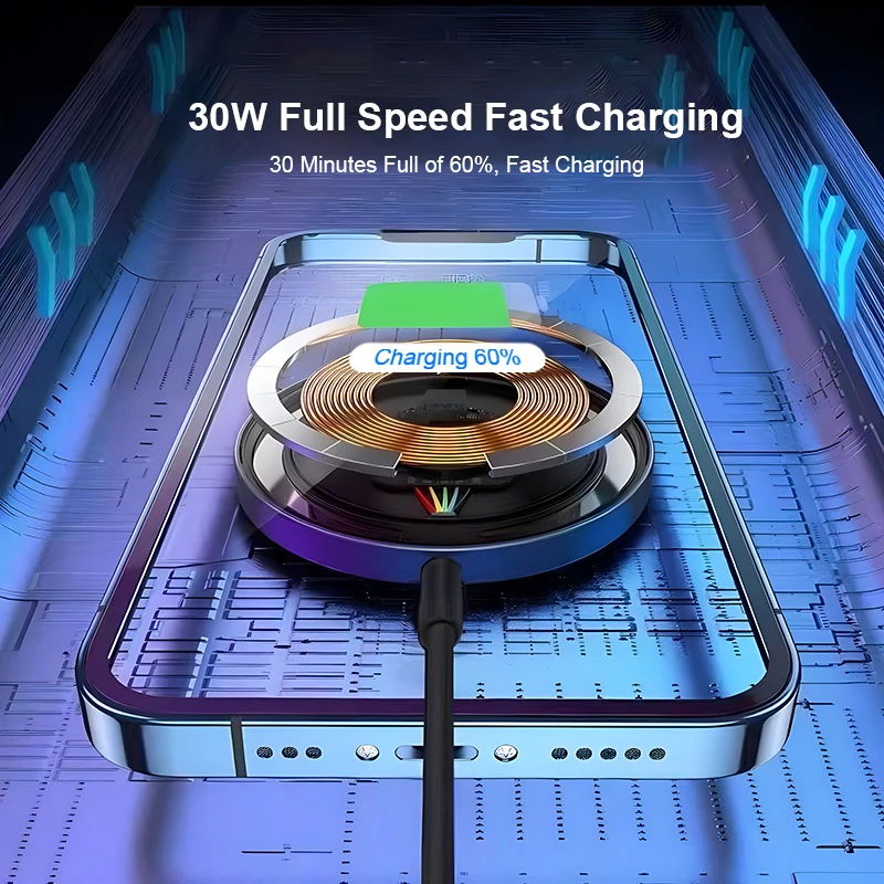 30W Type C Magnetic Wireless Charger For Samsung S22 S23 Ultra Iconic Brand Fast Charging For iPhone 15 14 13 Pro Max Wireless Charger