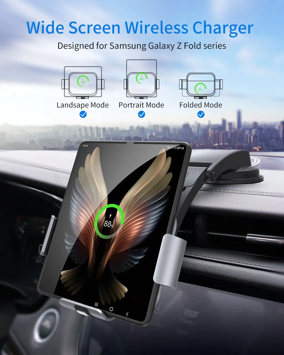 15W Fast Car Wireless Charger Fold Screen Smartphone Air Vent Mount holder For Samsung Galaxy Fold 4 3 2 iPhone 13 14 Pro Max