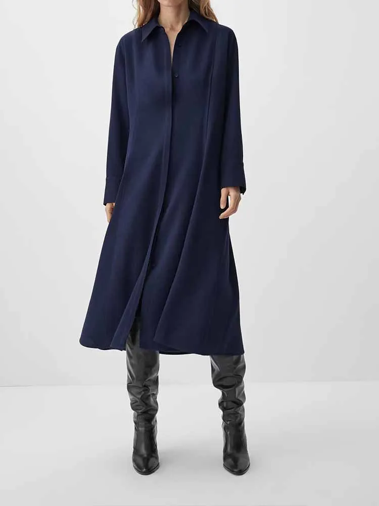 Women New Chic Fashion With belt shirt style Button-up Midi Dress Long Sleeve Female Dresses Vestidos Mujer 0663/681