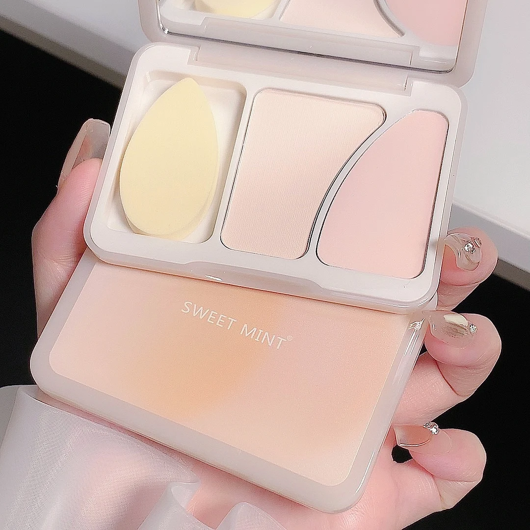 Description Picture 4 of itemCreamy Double Texture Highlighters Palette Makeup Face Concealer Matte Brightening High Gloss Powder Waterproof Natural Tone