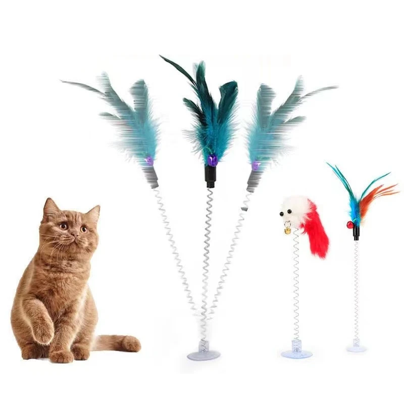 Description Picture 5 of itemRandom Color Funny Interactive Cat Chew Toys Suction Feather Wand Teaser Sucker Toys Cat Supplies Pet Accesorios Para Gatos