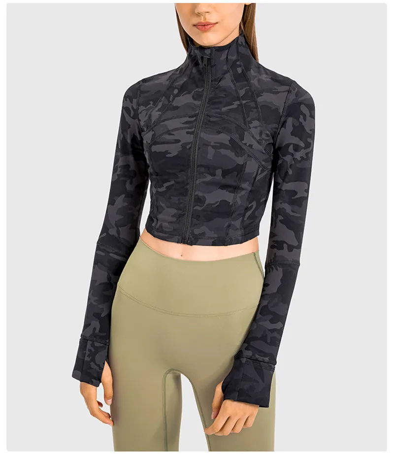 Description Picture 4 of itemZenYoga Women Short Yoga Jacket Stand Collar Windproof Quick Dry Jackets Long Sleeve Zip Gym Jersey Free Shipping