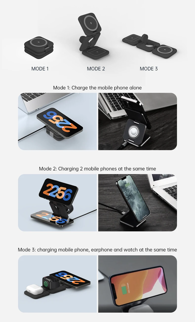 2024 New Upgrade Foldable Magnetic for iPhone 15 14 Wireless Charger Station for Apple Watch S9 Fast Charging Stand Dock Holder