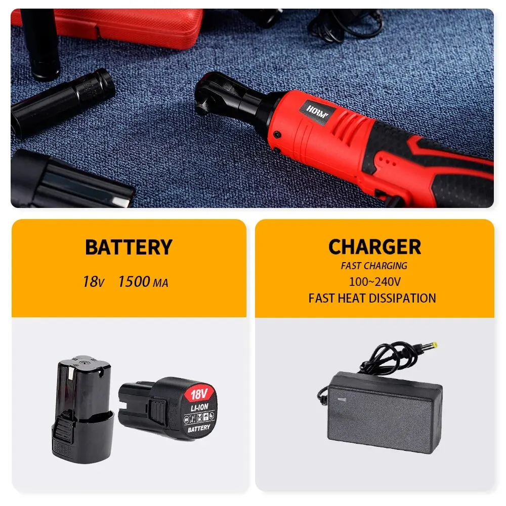 Description Picture 5 of itemHormy 3/8 Inch Cordless Electric Wrench 65Nm Right Angle Ratchet Wrenches 18V Rechargeable Car Repair Tool Set Angle Wrench