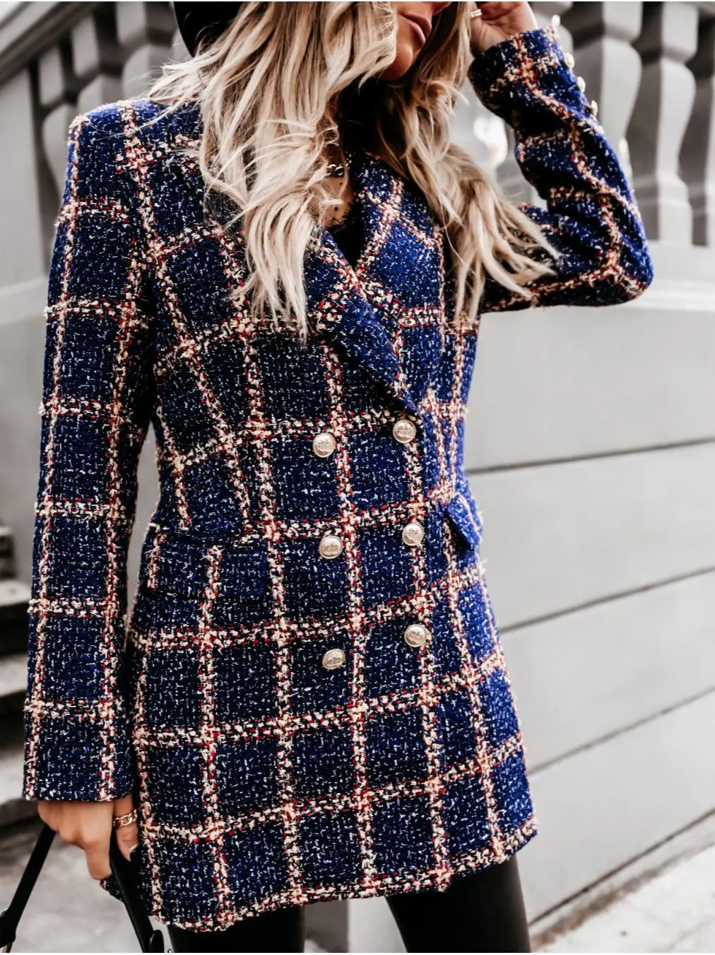 2024 Women Elegant Long Sleeve Button Jackets New Coats Spring Wool Print Lapel Mid-length CoatsWinter Coats Mujer Streetwear