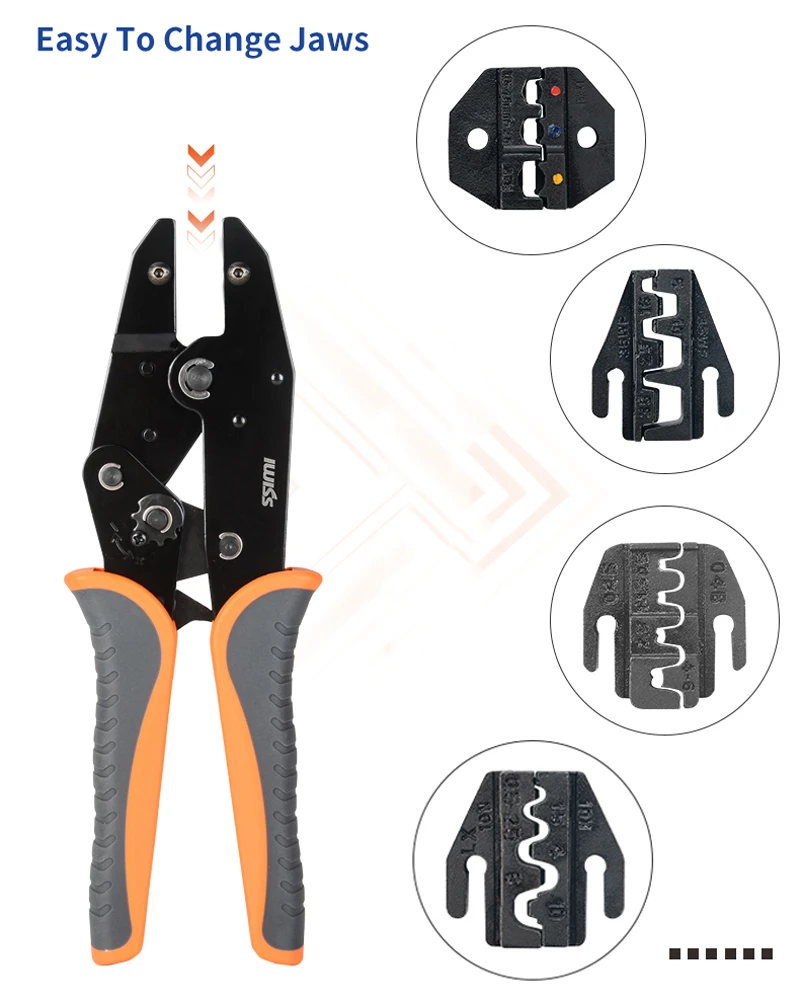 Description Picture 3 of itemCrimping Pliers Clamp Tools Multifunctional Electrica Terminals Crimp Interchangeable Dies Wire Crimper Crimping Tools Ratchet