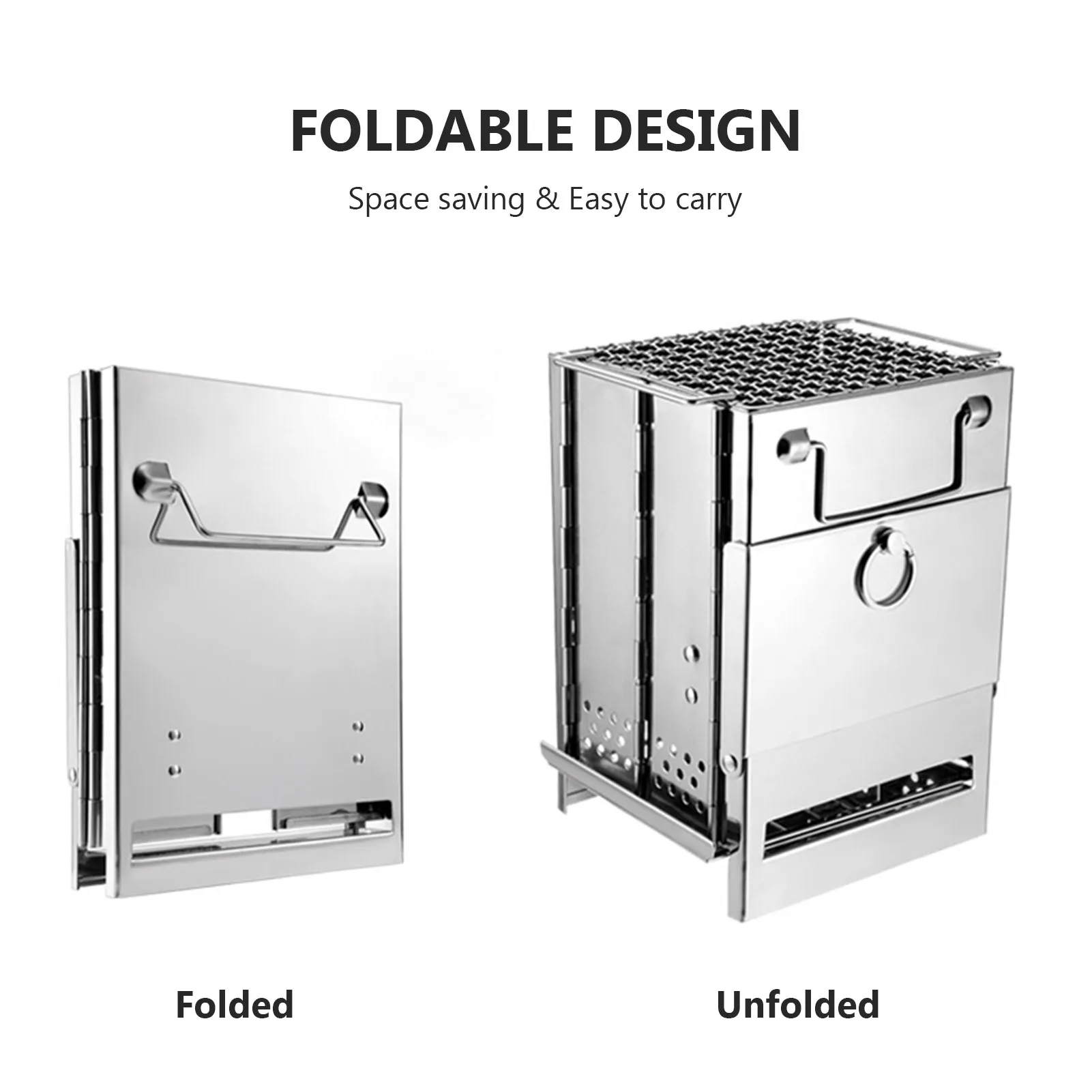 Description Picture 6 of itemCamping Wood Stove Stainless Steel Barbecue Grill with Storage Bag Lightweight Foldable Mini BBQ Grill for Outdoor Picnic Hiking