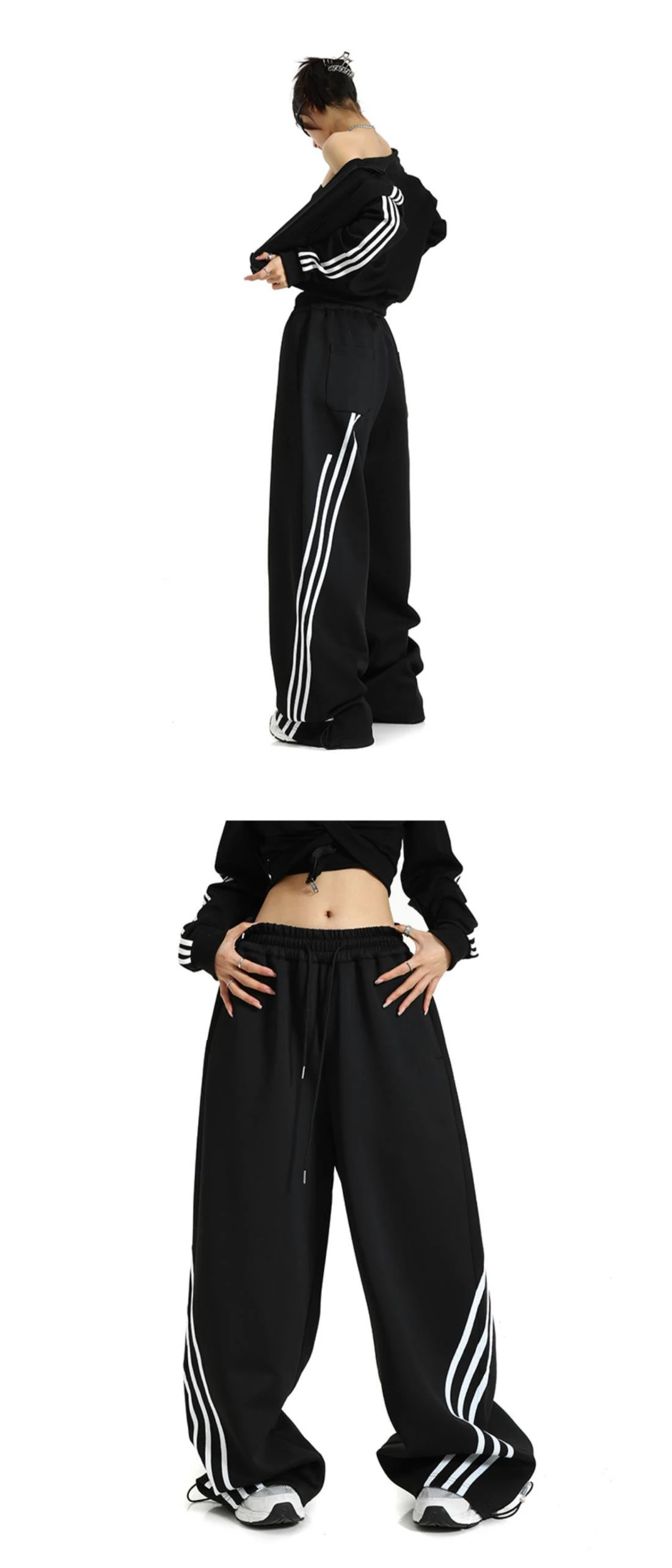 Description Picture 3 of itemDeeptown Oversized Harajuku Sweatpants Women Black Striped Korean Streetwear Vintage Wide Leg Jogger Pants Kpop Hippie Trousers