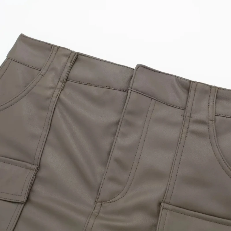 Description Picture 4 of itemAutumn New Women Faux Leather Casual Shorts Skirts Female High Waist Patch Pocket Loose Street Clothing LUJIA ALAN P5251