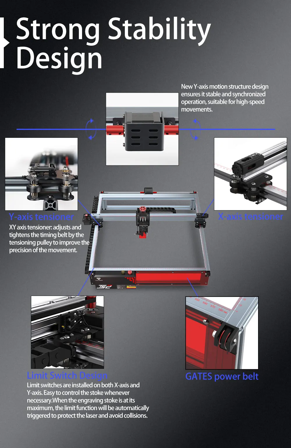 Description Picture 6 of itemTwotrees 80W TS2 Laser Engraver 450X450mm Laser Engraving Machine XY Axis Limit Switch Auto Focus With Gyroscope Laser Module