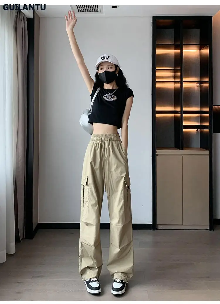 Description Picture 2 of itemWide Leg Cargo Pants Women Summer Korean Streetwear Y2k High Waist Bandage Loose Woman Trousers New Stylish Plus Size Sweatpants