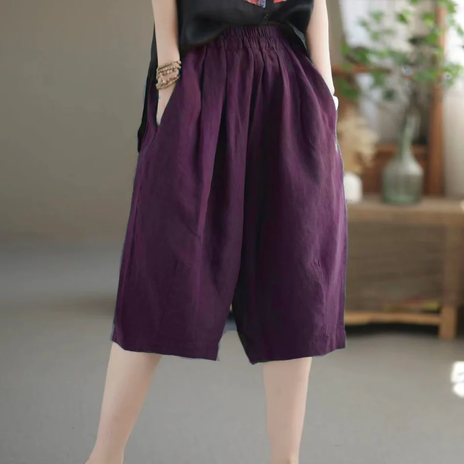 Description Picture 2 of itemSummer Women Cotton Linen Shorts High Waist Soft Casual Oversized Baggy Short Pants Knee Length Loose Korean Streetwear Women